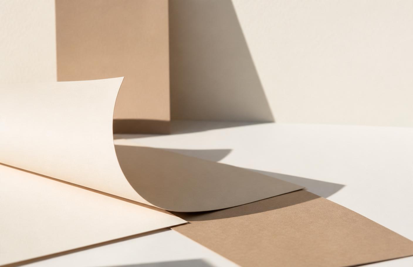 Composition minimaliste de papiers beiges et d'ombres douces