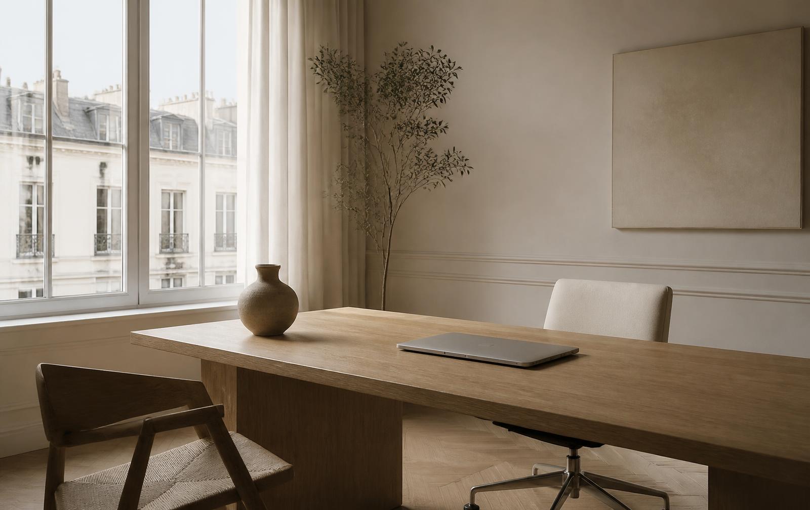 Bureau lumineux aux tons neutres